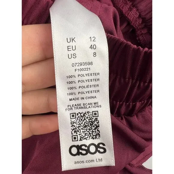 ASOS Ruffle Tapered Pants, Wine Red, 100% Polyester, Statement Joggers Lounge - Picture 11 of 13